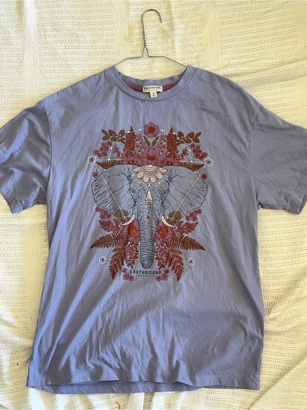 Earthbound Trading Co. Lavender Boho Elephant Graphic Tee. Small